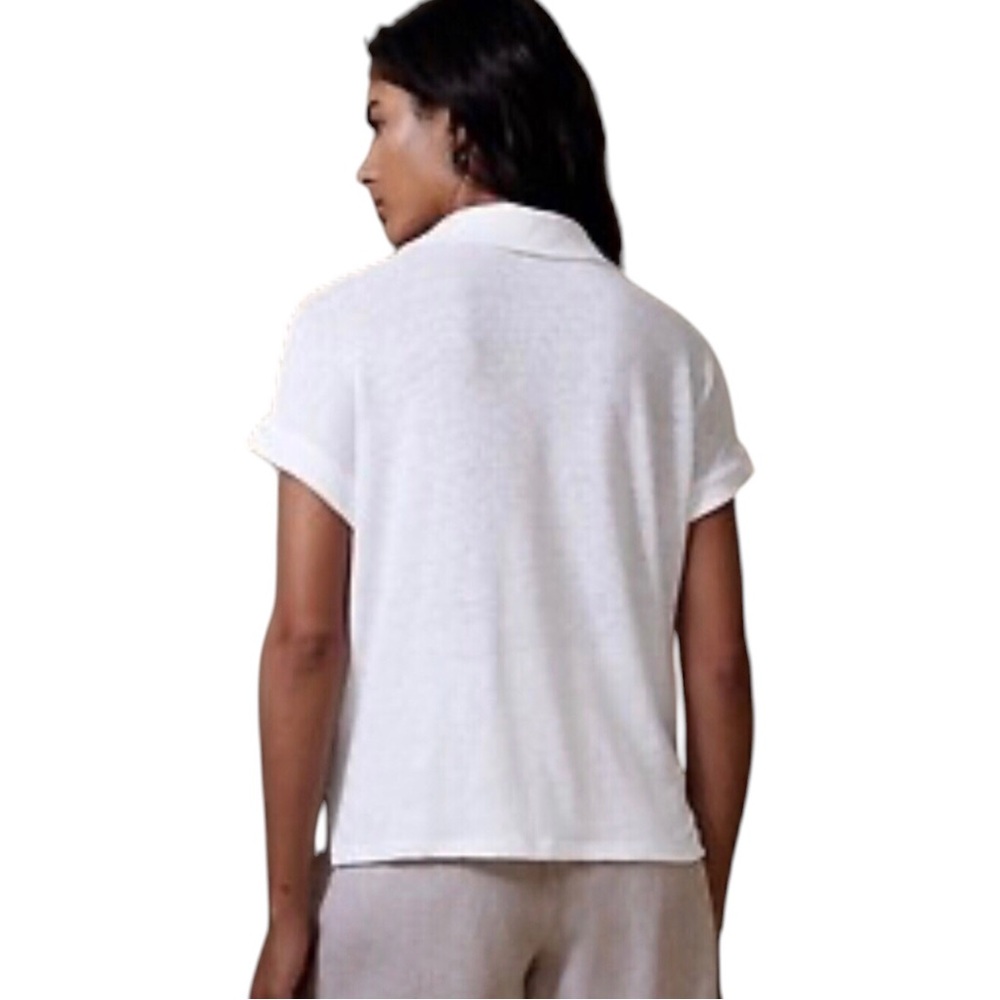 ◈SOLD◈ NWT Banana Republic Womens Linen Blend Polo V-Neck Top White NEW Size XS - Picture 2 of 13